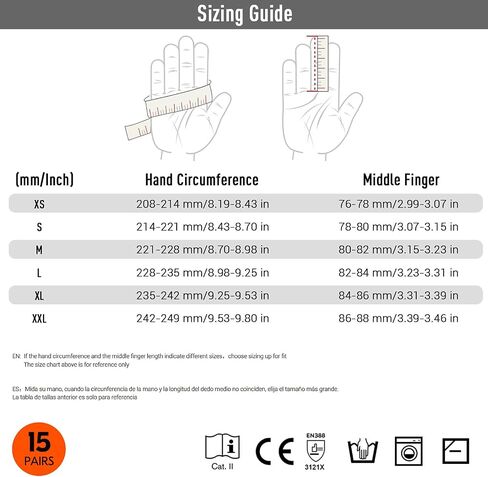 Vgo... 15-Pairs Safety Work Gloves, Gardening Gloves, Polyurethane Coated, Dipping Gloves, Latex Free (Size L, Yellow, PU2103) in Saudi Arabia