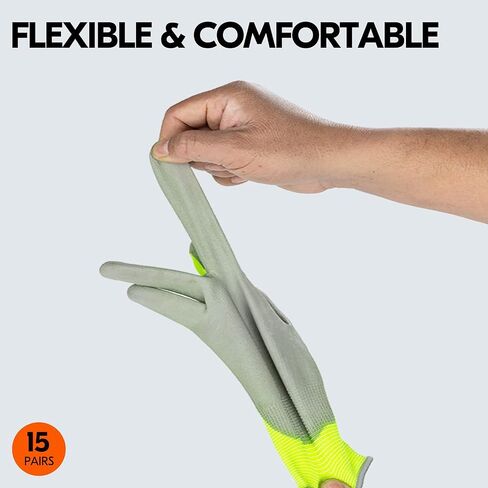 Vgo... 15-Pairs Safety Work Gloves, Gardening Gloves, Polyurethane Coated, Dipping Gloves, Latex Free (Size L, Yellow, PU2103) in Saudi Arabia