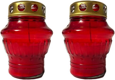Cemetery Memorial Candle - Gravesite Remembrance Decoration 2PACK - Unique Traditional Decorative Red Glass Candles (H: 4in x W: 3.5in) Product from Poland in Saudi Arabia