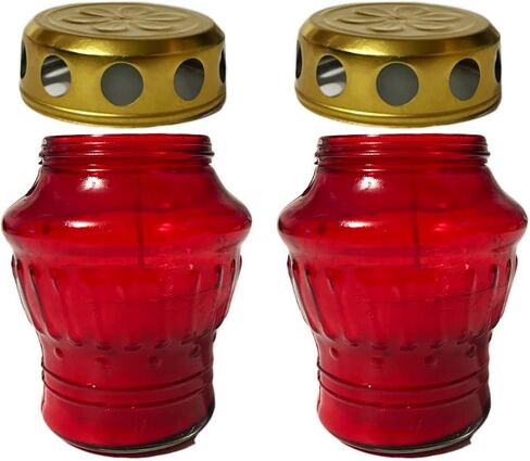 Cemetery Memorial Candle - Gravesite Remembrance Decoration 2PACK - Unique Traditional Decorative Red Glass Candles (H: 4in x W: 3.5in) Product from Poland in Saudi Arabia
