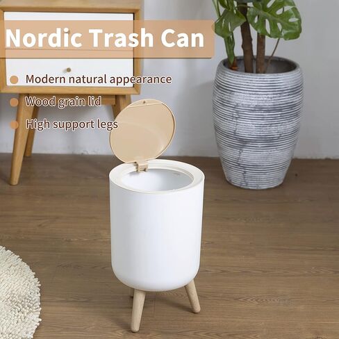 Bathroom Trash Can with Lid,1.8 Gallon Modern Office Trash Can Boho Bedroom Garbage Can Waste Basket with Push Top,Nordic Small Trash Bin for Living Room, Toilet, Nursery,Dog Proof Trash Can, White in Saudi Arabia