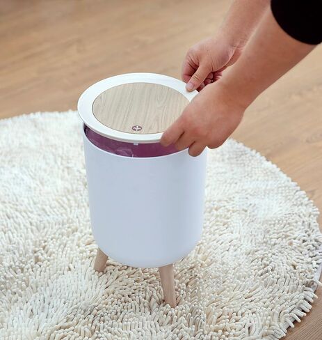 Bathroom Trash Can with Lid,1.8 Gallon Modern Office Trash Can Boho Bedroom Garbage Can Waste Basket with Push Top,Nordic Small Trash Bin for Living Room, Toilet, Nursery,Dog Proof Trash Can, White in Saudi Arabia