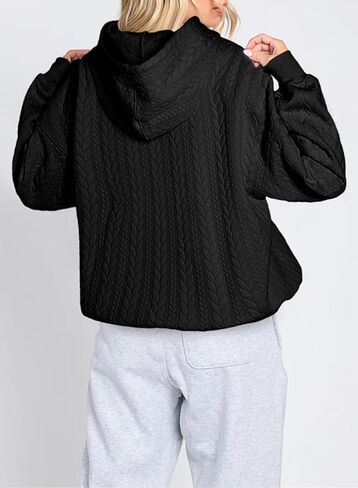 AlvaQ Womens Oversized Hoodies Fall Winter Casual Quilted Long Sleeve Drawstring Hooded Pocketed Sweatshirts Pullover Top in Saudi Arabia