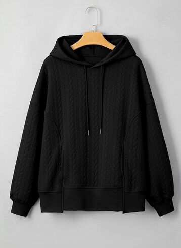 AlvaQ Womens Oversized Hoodies Fall Winter Casual Quilted Long Sleeve Drawstring Hooded Pocketed Sweatshirts Pullover Top in Saudi Arabia