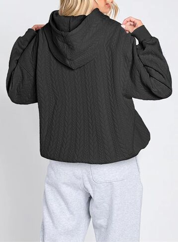 AlvaQ Womens Oversized Hoodies Fall Winter Casual Quilted Long Sleeve Drawstring Hooded Pocketed Sweatshirts Pullover Top in Saudi Arabia