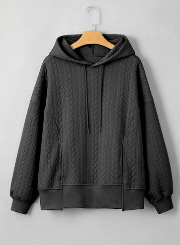 AlvaQ Womens Oversized Hoodies Fall Winter Casual Quilted Long Sleeve Drawstring Hooded Pocketed Sweatshirts Pullover Top in Saudi Arabia
