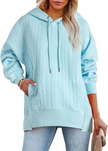 AlvaQ Womens Oversized Hoodies Fall Winter Casual Quilted Long Sleeve Drawstring Hooded Pocketed Sweatshirts Pullover Top in Saudi Arabia