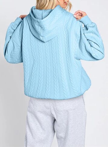 AlvaQ Womens Oversized Hoodies Fall Winter Casual Quilted Long Sleeve Drawstring Hooded Pocketed Sweatshirts Pullover Top in Saudi Arabia