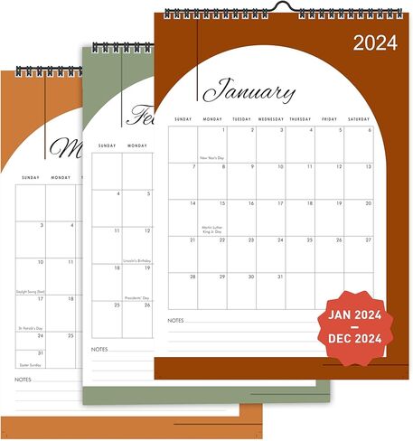2024 Wall Calendar, 12" X 17", 12 Monthly Calendar from Jan 2024 till Dec 2024, Spiral Bound for Office, Home, Family,Business, School Appointment Planning in Saudi Arabia