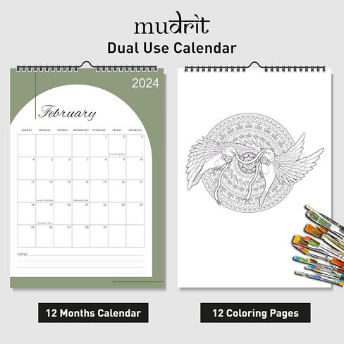 2024 Wall Calendar, 12" X 17", 12 Monthly Calendar from Jan 2024 till Dec 2024, Spiral Bound for Office, Home, Family,Business, School Appointment Planning in Saudi Arabia