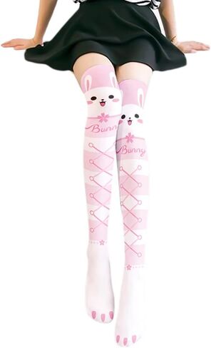 Women Lolita Kawaii Thigh High Stockings Cartoon Rabbit Jellyfish Anime Socks,2 in Saudi Arabia