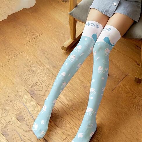 Women Lolita Kawaii Thigh High Stockings Cartoon Rabbit Jellyfish Anime Socks,2 in Saudi Arabia