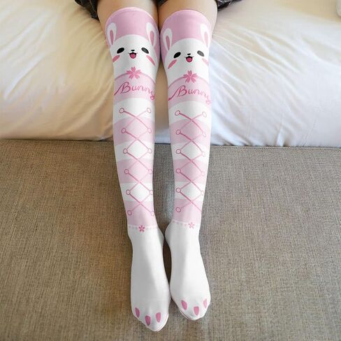 Women Lolita Kawaii Thigh High Stockings Cartoon Rabbit Jellyfish Anime Socks,2 in Saudi Arabia
