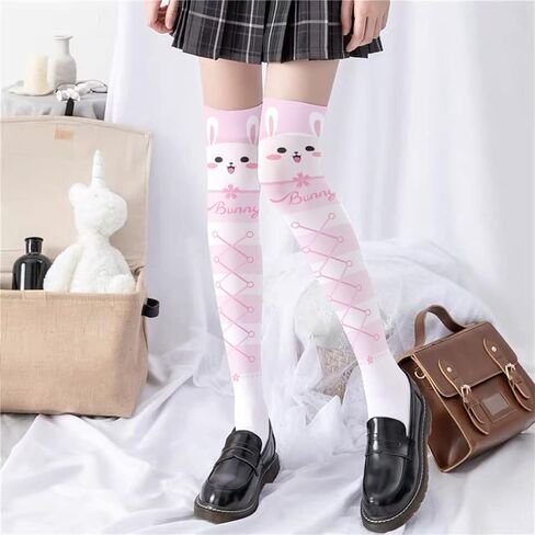 Women Lolita Kawaii Thigh High Stockings Cartoon Rabbit Jellyfish Anime Socks,2 in Saudi Arabia
