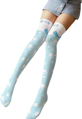 Women Lolita Kawaii Thigh High Stockings Cartoon Rabbit Jellyfish Anime Socks,2 in Saudi Arabia