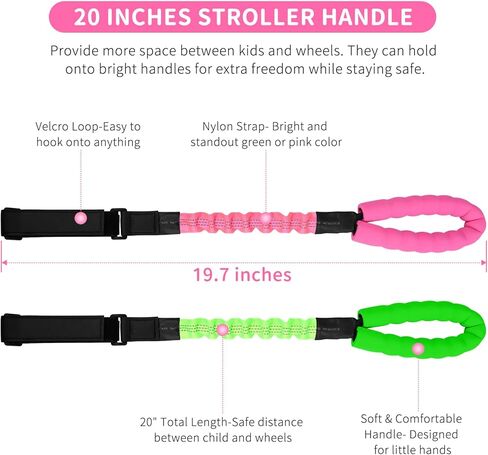 ONEDONE Stroller Handle for Toddler to Hold 20" Stroller Strap Stroller Harness for Kids Child Handle for Strollers, Wagons, Shopping Carts Soft Stroller Handle for Kids Safety Keep Kids Close Green in Kuwait