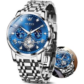 OLEVS Men Silver Watches,Men's Stainless Steel Chronograph Watch,Men Analog Quartz Watches,Big Face Men Watches,Luxury Waterproof Watch Men,Roman Numeral Dress Watch for Men Diamond Relojes De Hombre