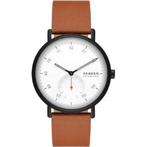 Skagen Men's Kuppel Two-Hand Sub-Second Black Stainless Steel and Brown Leather Band Watch (Model: SKW6889)