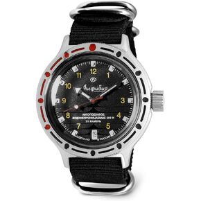VOSTOK | Classic Amphibian Automatic Self-Winding Russian Diver Wrist Watch | WR 200 m | Fashion | Business | Casual Men's Watches | Model 420270 Black Strap