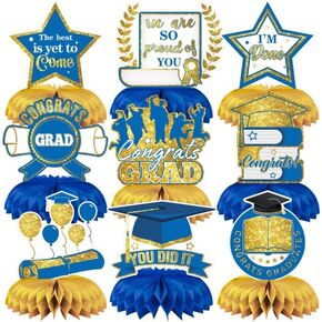 9 Pieces Blue Father's Day Decorations, Double Side Printed Table Honeycomb Centerpiece for Happy Father's Day Family Party Supplies, Party Banner Photo Backdrop Table Decorations