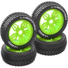 ShareGoo OD 4.52" 1/8 RC Buggy Rubber Tires Tyre w/ 5 Spoke Plastic Rim 17mm Hex Compatible with Arrma Kyosho Exceed RC Traxxas Redcat HSP HPI 1/8 Scale Off Road Car Buggy (Black)