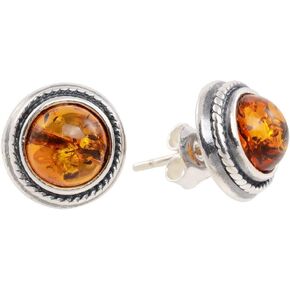 Amber Earrings - GIA Certified 925 Round Baltic Honey Amber Stud Earrings - Sterling Silver Jewelry Collection