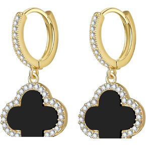 Lucky Clover Earrings Gold Dangle Hoop Earrings Black White Red Clover Earrings-Stud Jewelry Set for Women Trendy