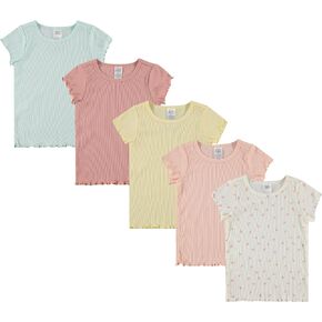 Cudlie 5-Pack Toddler/Baby Girl Short Sleeve Tops - Premium Quality Shirt Tops for Lightweight Comfort and Style.