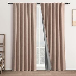 FLORECORD 100% Blackout Linen Curtains 52 Inch Wide x 84 Inch Long 2 Panels Set Thermal Insulated Textured Black Out Darkening Drapes for Bedroom Living Room Hook Belt/Back Tab/Rod Pocket, Light Grey