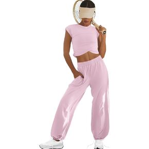 LAMISSCHE Womens Loungewear Set 2 Piece Outfits Sets Cropped Tops and Wide Leg Pants with Pockets Tracksuit