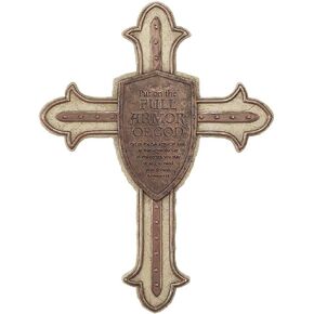 Dicksons Full Armor of God Shield Brown 13 Inch Resin Stone Wall Cross