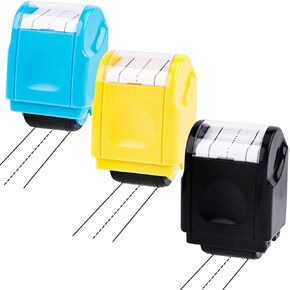 3pcs Handwriting Lines Roller Stamp, Self Inking Dashed Line Rolling Stamp Handwriting Lines Practice Roller Stamp for Teachers Students Kids Classroom Office (Black, Blue, Yellow)