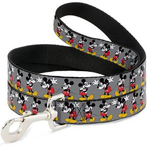 Buckle-Down Pet Leash - Mickey Mouse w/Glasses Poses Gray - 4 Feet Long - 1" Wide