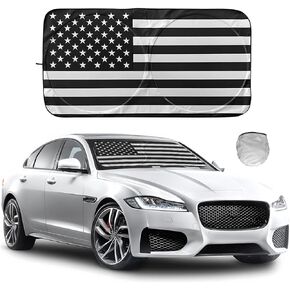 8sanlione American Flag Windshield Sun Shade, Foldable Front Car Window Visor Cover for Automotive Interior Heat UV Rays Protector Universal for Cars SUV Truck Keep Your Vehicle Cool (64''×34'')