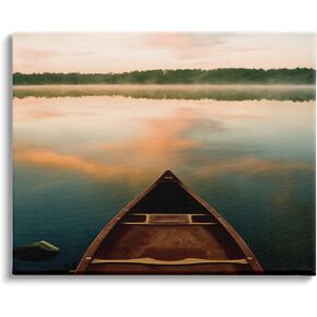 Stupell Industries Canoe on Lake Warm Sunrise Water Reflection Canvas Wall Art, 30 x 24, Orange