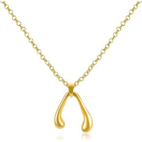 Gold Wishbone Pendant Necklace for Women 14K Gold Plated Classic Wish Bone Pendant Choker Necklace Simple Wishbone Charm Necklace Good Luck Adjustable Chain Trendy Birthday Jewelry Gift for Girls