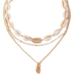 Gold Charm Shell Necklace for Women Teen Girls Hawaii Chain Necklace with Cute Dangle Shell Starfish Conch Ship Sea Ocean Pendant Adjustable Trendy Summer Stuff for Teen Girls