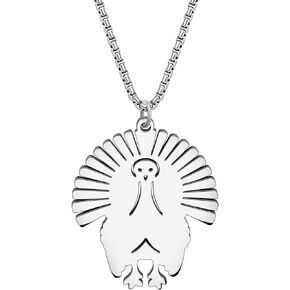 Stainless Steel Animal Turkey Necklace Pendant for Women Girls 18K Gold Silver Plated Cute Bird Holiday Necklaces Minimalist Jewelry Gifts for Thanksgiving Christmas