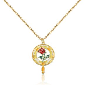 PLITI Beauty Beast Gift Princess Belle Gift Belle Fans Gift Rose Flower Necklace For Fairy Tale Princess Lover