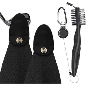 2 Pack Magnetic Golf Towels and 1 Pack Club Brush with Club Groove Cleaner and Retractable Clip,Microfiber Waffle Pattern Golf Towel,Industrial Strength Magnet for Strong Hold to Golf Carts or Clubs