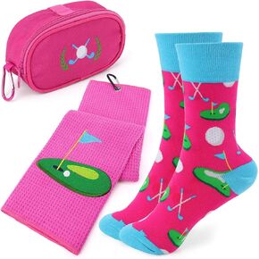 Vansolinne Golf Gifts for Women Microfiber Waffle Golf Towel Golf Ball Bag and Socks Novelty Golf Gifts for Women Mother’s Day Birthday Retirement Gifts