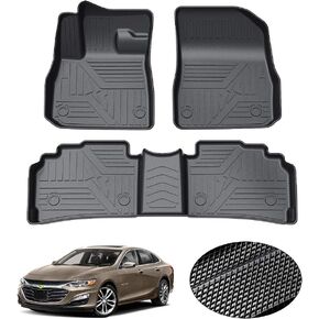 KUST All Weather Floor Mats for Chevrolet Malibu Accessories 2016-2024 Floor Liners for Chevy Malibu Accesories Car Mats 1st & 2nd Row Liners Black Non-Slip