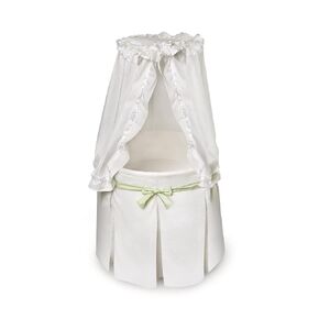 Badger Basket Empress Canopy Bassinet, Rocking Baby Cradle Bed with Mattress, Bedding, and Storage, Round- Ecru/Leaf