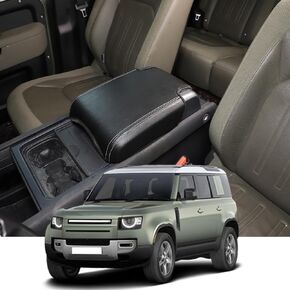 Car Armrest Box Pad Compatible with Land Rover Defender 90 110 130 2020-2024 Car Center Armrest Cover，Black Leather Console lid Protector, Anti-Scratch Interior Accessories (Style A)
