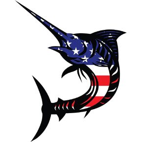 Extra Large, Waterproof USA Flag Swordfish Sticker 5x5 in, 1 Pc. XL Fishing Bumper Stickers. Premium Patriotic American Fisherman Vinyl Decals for Boat, Truck, Car, Tackle Box, Ice Cooler, RV Camper