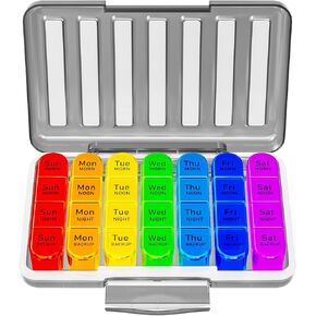 Moisture-Proof Weekly Pill Organizer 4 Times a Day,Betife Portable Travel 7-Day Pill Boxes,28 Big Compartments Pill Case to Hold Medicine Organizer, Vitamin and Supplement Pill Container（Black） in Kuwait