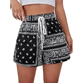 Floerns Women's Paisley Print Drawstring Waist Summer Wide Leg Boho Shorts