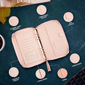 Nzitelli Leather Planner, Ring Binder Planner - Journal Cover with Leather & Storage Pockets, Back to School Supplies - Rouge Passion
