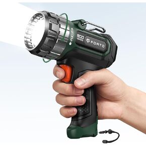 FORTO Compact Rechargeable Spotlight with Adjustable Focus, Handheld Spotlight with Stand, 823m Range, 3 Light Modes and LED Spot Lights Outdoor for Boating Hunting Camping Hiking，1400 Lumens