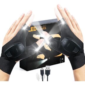 قفازات مصباح يدوي LED من ثكس تومز قابلة لإعادة الشحن، للرجال الأب، عيد الميلاد، هدايا عيد ميلاد للأب صديق الزوج، أدوات رائعة لإصلاح تخييم الصيد، أسود in Kuwait